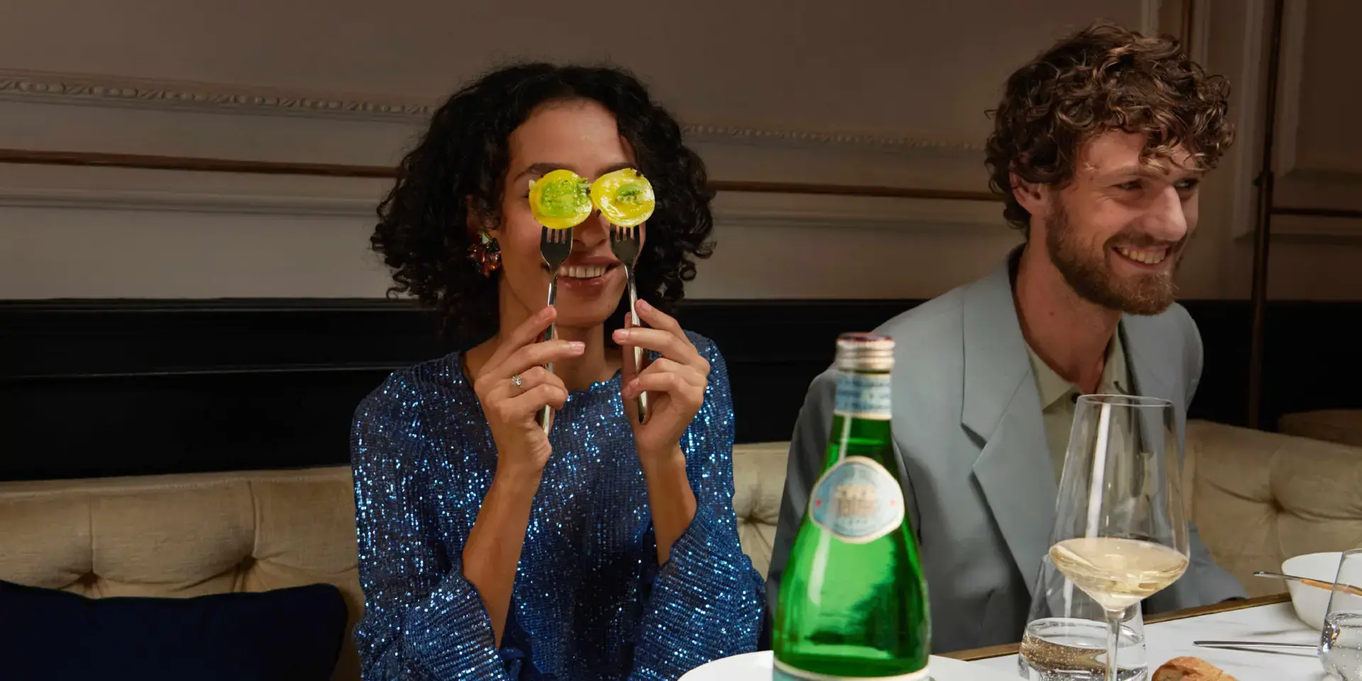 Friends dining out having fun S.Pellegrino campaing