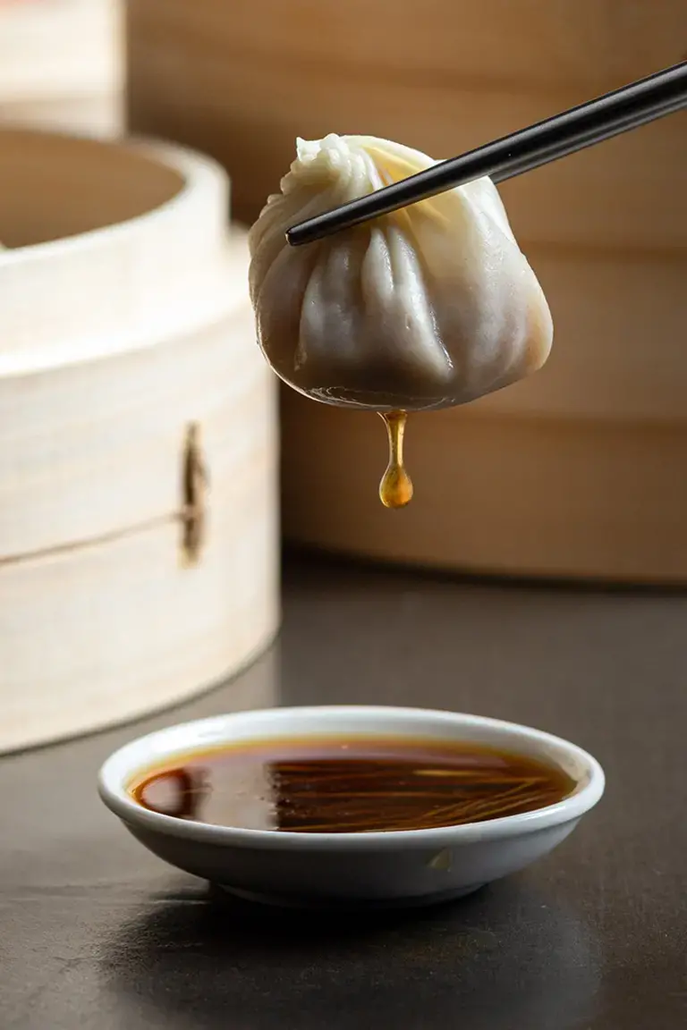 Dumplings and dipping sauce at Din Tai Fung in London.