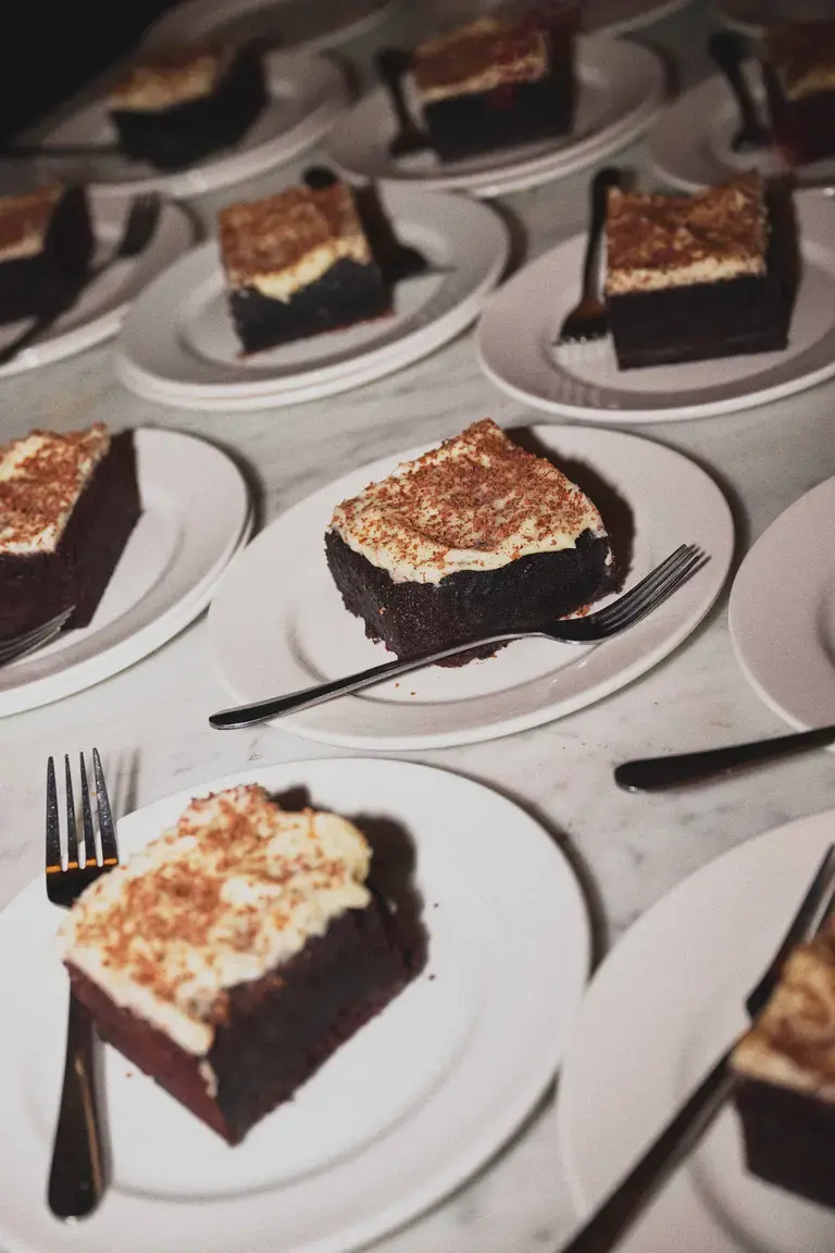 Slices of Alana Laverty's chocolate stout cake on plates.