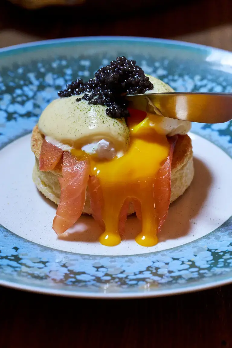 Eggs royale with caviar at Pavyllon London.