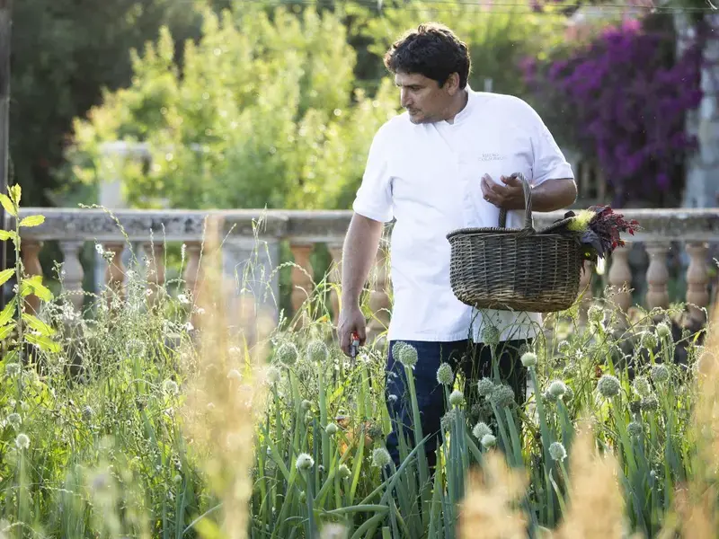 Chef Mauro Colagreco in the Mirazur garden.