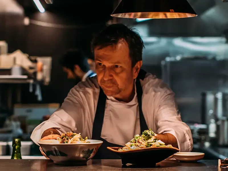 Chef David Thompson on the pass.