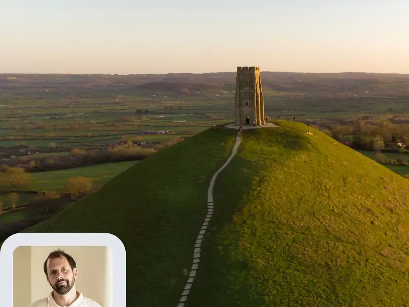 Chef Merlin Labron-Johnson and the Glastonbury Tor.