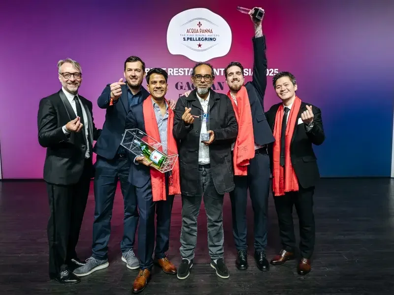 Chef Gaggan Anand and team onstage at Asia's 50 Best Restaurants 2025.