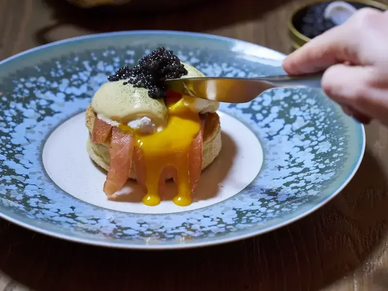 Eggs royale with caviar at Pavyllon London.