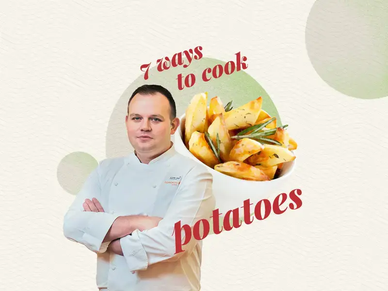 Chef Adam Smith and an image of potatoes.