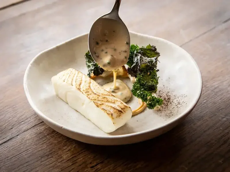 Halibut, brassica, oscietra at The Black Swan at Oldstead.