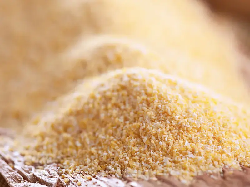 Close up of cornmeal used to cook polenta or grits