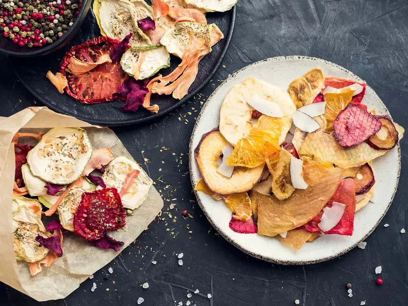 A colourful selection of slices if dehydrated fruits and vegetables