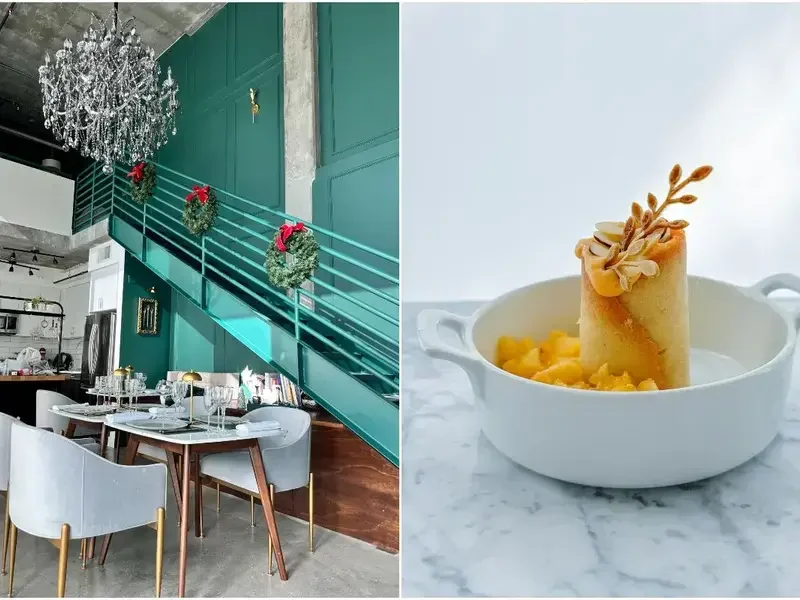 Dining room and 'A Cannolo That Thinks It's a Strudel' at Da Barbara.