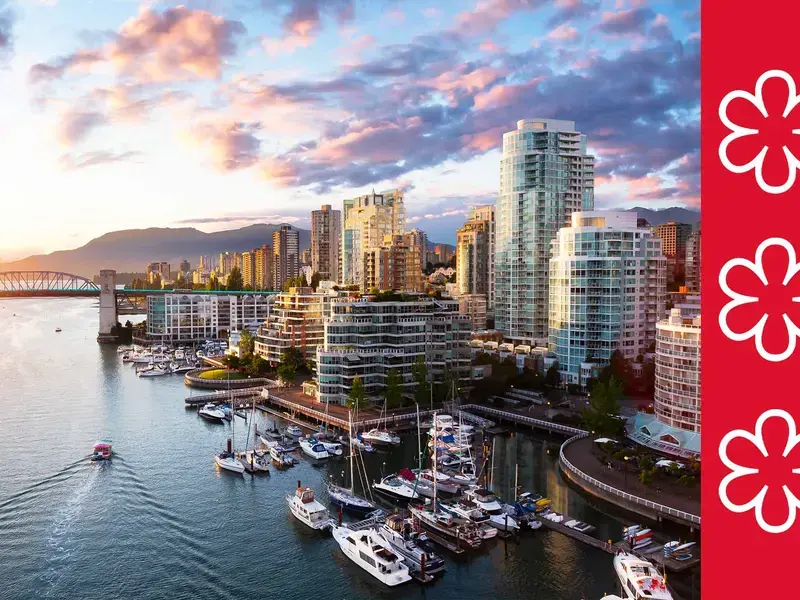The Vancouver cityscape at sunset