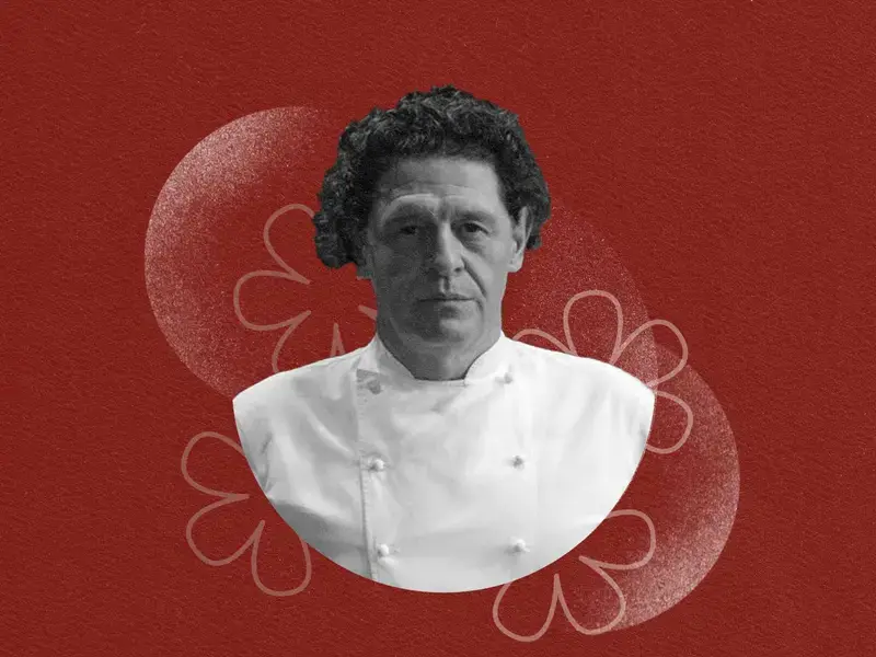 Chef Marco Pierre White and a Michelin star illustration.