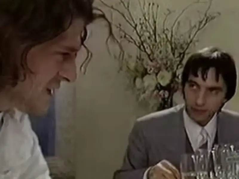 Marco Pierre White and Raymond Blanc in a TV still.