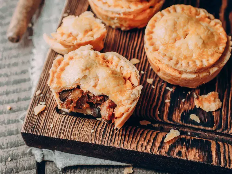 Golden pies on a table