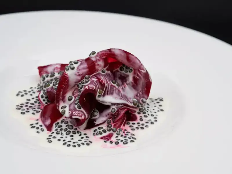 Salt-crusted beetroot with caviar by Mauro Colagreco.