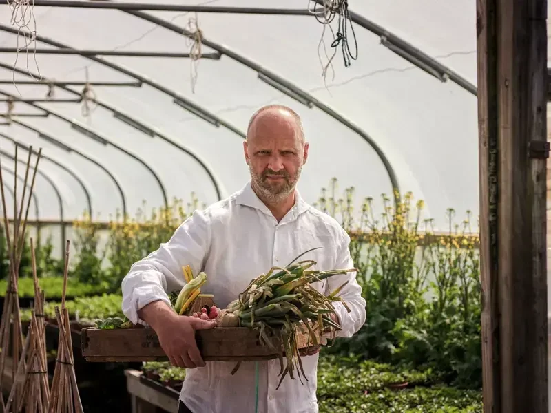 Chef Simon Rogan at L’Enclume's farm.