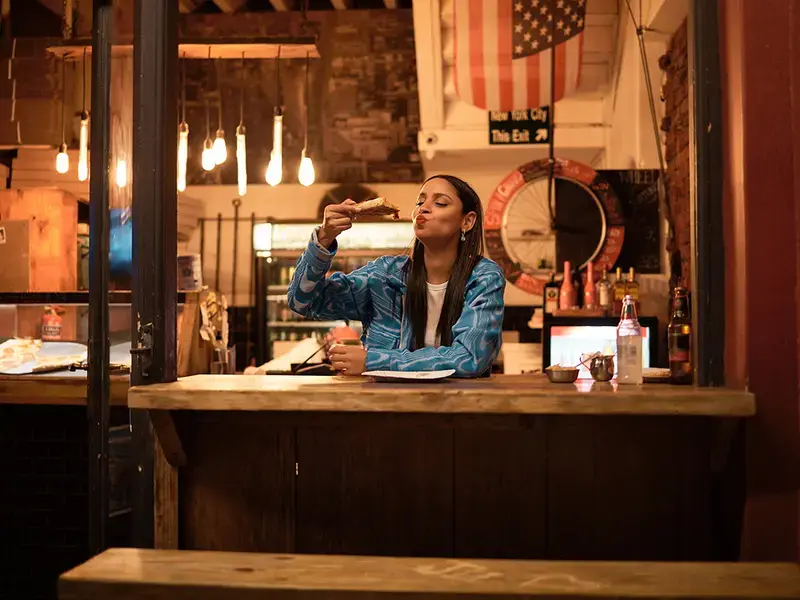 A woman dining alone.