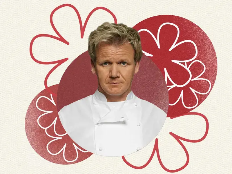 Chef Gordon Ramsay and a Michelin stars illustration.