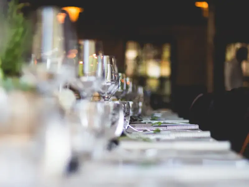 A formal table setting at a wedding