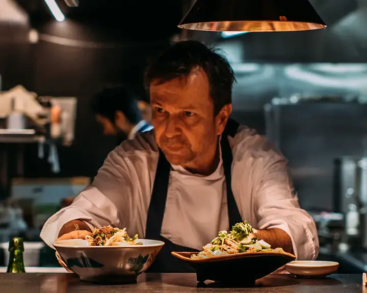 Chef David Thompson on the pass.