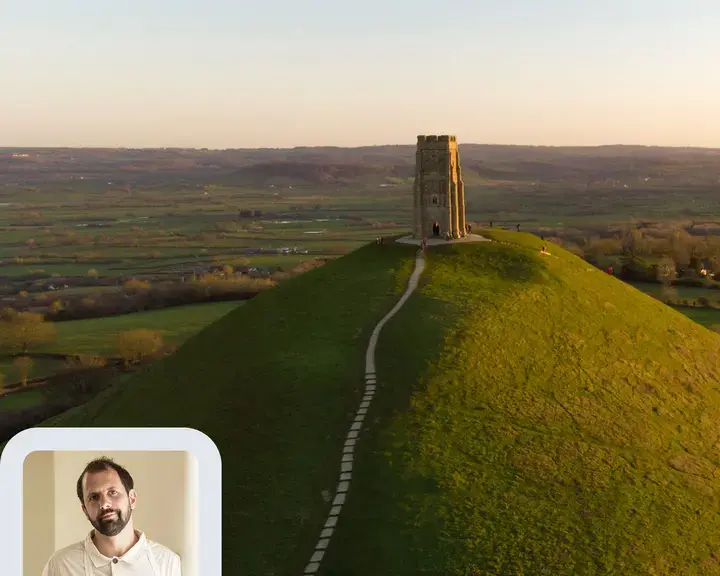 Chef Merlin Labron-Johnson and the Glastonbury Tor.