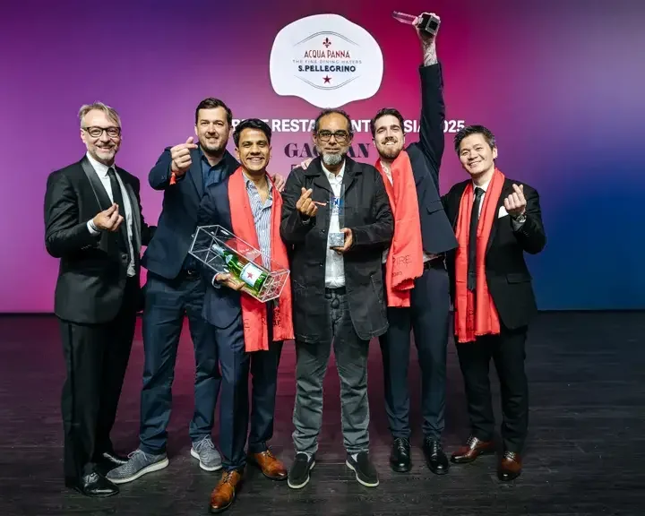 Chef Gaggan Anand and team onstage at Asia's 50 Best Restaurants 2025.