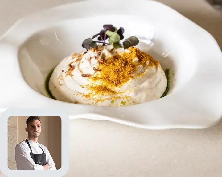 Chef Vasilis Diakoulas and his tarama dish.
