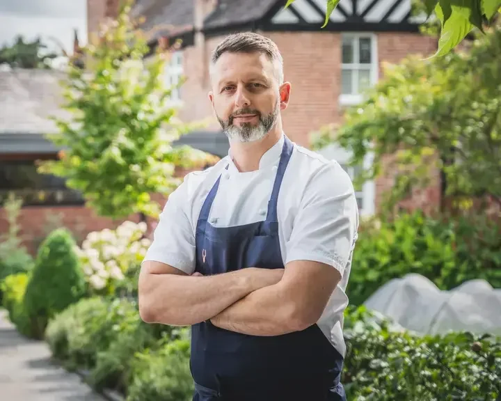 Chef Mark Birchall in the garden at Moor Hall.