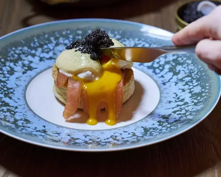 Eggs royale with caviar at Pavyllon London.