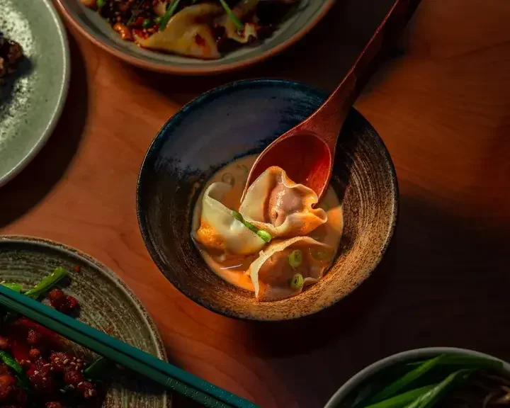 Dumplings in a bowl at Mirin in Edinburgh.