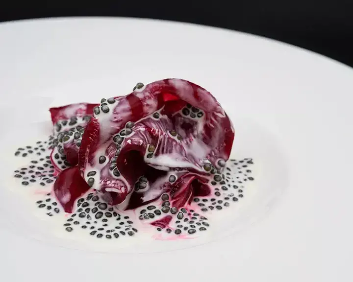Salt-crusted beetroot with caviar by Mauro Colagreco.