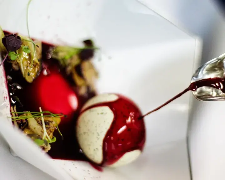 Hot Borscht With Foie Gras And Herring Under The Coat Of Vegetables Rolls