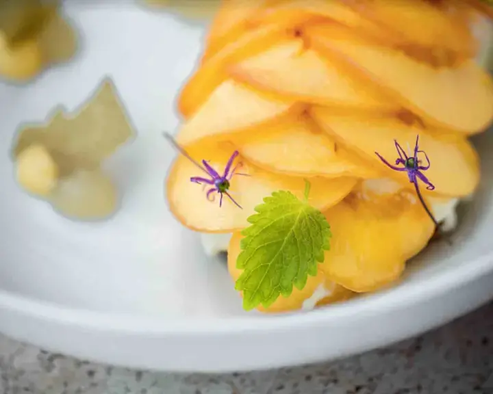 Peach one of the new dishes from Twins Garden summer menu