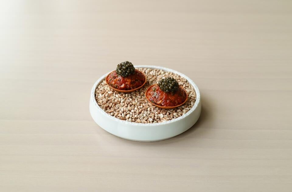 Two beef tartare canapes at sollip.