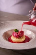 Rhubarb dessert at Eorna in Edinburgh.